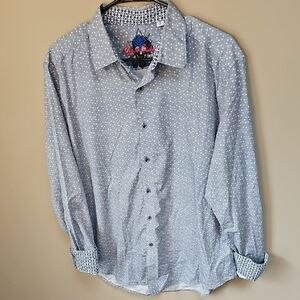 Robert Graham Blue and White Patterned Men's Shirt Flip Cuff Design And Collar